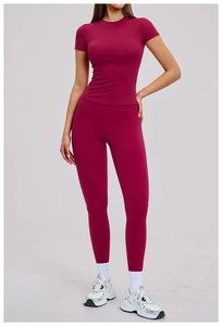 Front view of high waist compression yoga set with moisture-wicking stretch fabric