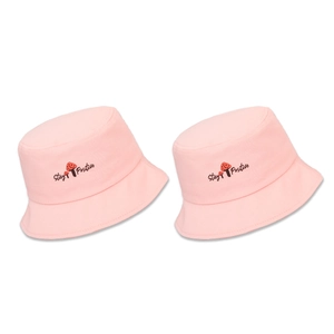 Chapeau bob rose pour enfants en coton avec broderie champignon et Stay Positive