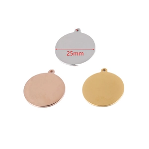 Polished stainless steel round discs in silver, gold, and rose gold with 25mm diameter