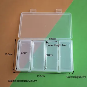 Détails de la boîte de rangement en plastique avec 4 compartiments et dimensions précises