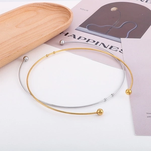 Collier Torque En Forme De C Minimaliste En Acier Inoxydable Double Perles Rondes Choker Mode Bijoux Pour Femmes