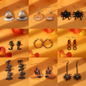 Halloween Dangle Earrings Alloy Enamel Rhinestone Pumpkin Spider Ghost Bat Witch Hat Jewelry For Women Girls