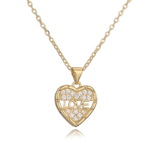 18K gold plated copper necklace with zircon encrusted heart LOVE pendant for women