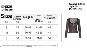 Size chart showing bust and sleeve measurements for the leopard print long sleeve top