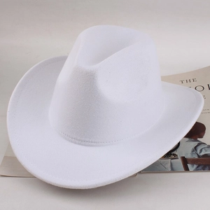 Classic white wool felt cowboy hat featuring detailed stitching and a stylish rolled brim