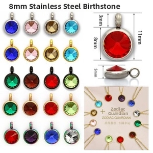 Detailed dimensions of 8mm stainless steel birthstone charms with color options