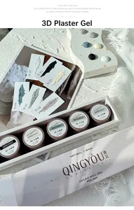 Detailed set of 6 plaster nail gels with 3D embossed texture in minimalist packaging