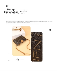 Macro detail of brown lychee grain leather texture with geometric letter print on square bag