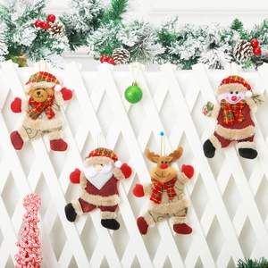 Christmas hanging decorations set featuring plush Santa, Reindeer, Bear, and Snowman dolls