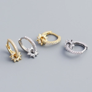 French Style S925 Sterling Silver Star Hoop Earrings For Women Minimalist Inlaid Rhinestone Huggie Earrings Jewelry Gift