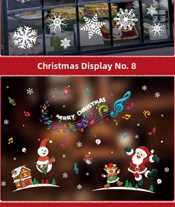Detailed Christmas window stickers featuring snowflakes, Santa and reindeer for shop decoration