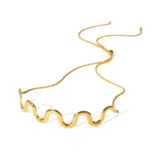Adjustable 18K gold plated stainless steel wave necklace with sliding chain fastener