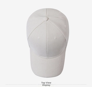 Top down view showing the premium twill cotton fabric and 6-panel design of the baseball cap