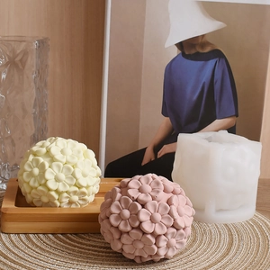 Detailed spherical flower silicone mold for DIY aromatherapy candles and plaster decor