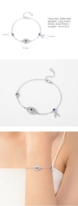 Dettaglio del bracciale s925 argento malocchio e ferro di cavallo con zircone blu