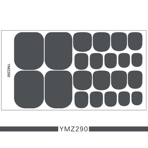 Detailed view of dark grey solid color toe nail polish stickers with YMZ290 model label