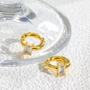 18K gold plated hoop earrings featuring sparkling rectangular cubic zirconia gems