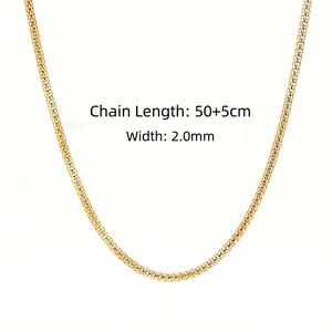 Detailed view of a 2mm gold-plated stainless steel chain with 50+5cm length measurements