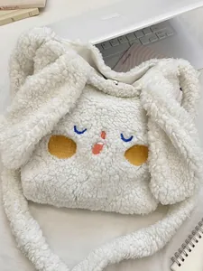Simpatica borsa a tracolla in peluche bianco con lunghe orecchie da cane ricamate