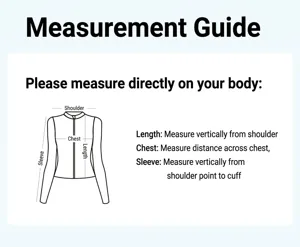 Size guide diagram showing measurements for shoulder, chest, length, and sleeve on sports jacket
