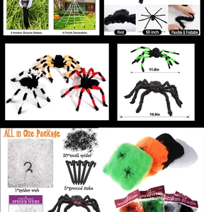 Halloween giant spider and web set with foldable legs for haunted house outdoor decor