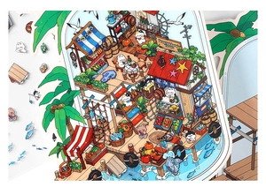 Detail of Infeel.Me 2.5D Dream Island Tavern sticker with miniature pub design