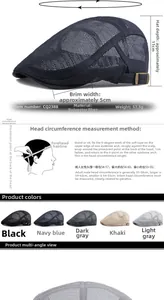 Size chart and specifications for breathable mesh ivy cap with measurement guide