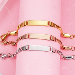 Stainless Steel ID Bracelet Figaro Chain Blank Polished Plate Fashion Jewelry For Men Women Kids