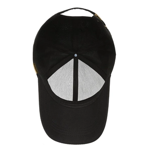 Black cotton baseball cap with adjustable metal buckle and SPORT emblem detail