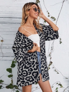 Women's leopard print lightweight cardigan featuring a stylish lapel and long sleeves