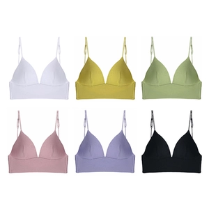 Backless ribbed cotton bras with thin straps in six colors for women