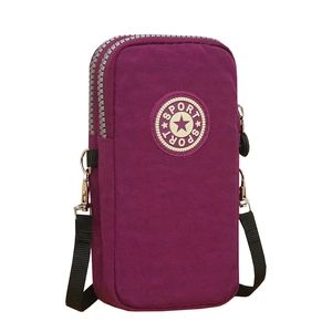 Fashion purple nylon crossbody phone bag with three layers zippers and sport logo