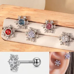 Schneeflocke Ohrstecker Titanstahl Kupfer Zirkon Flache Schraube Helix Knorpel Piercing