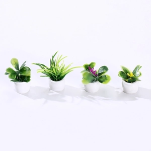 Set of 4 miniature dollhouse plants in white ceramic pots for garden landscape decor