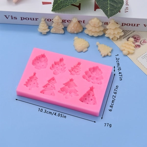 Pink 8-cavity Christmas tree silicone mold for DIY baking cakes and chocolate projects