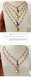 Close-up of double-layer stainless steel necklace with star charms and natural stones