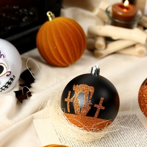 Halloween decorative plastic skull and graveyard pattern ball ornaments for party decor