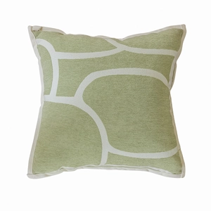 Modern cream style square pillow cover with green and white abstract geometric pattern