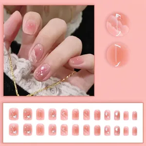 Rosa Blush Farbverlauf Kunstnägel mit Perlen und Silberglitzer 24er Set