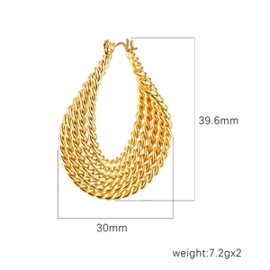 Boucles d'oreilles créoles torsadées plaquées or 18 carats avec dimensions et poids