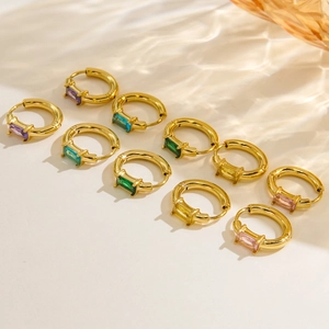 Elegant 18K gold plated stainless steel earrings with square zircon in five colors