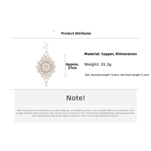 Detailed size and weight specs for the gold flower slave bracelet with rhinestones