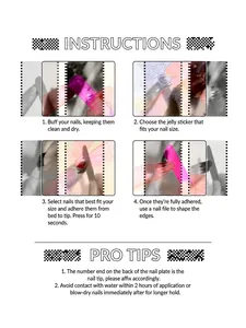Short French white nails with gold glitter application and instruction guide