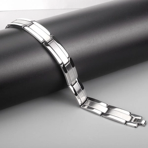Bracciale da uomo in acciaio inossidabile argento con maglie rettangolari in stile hip hop