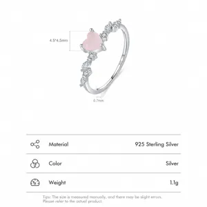 MODIAN S925 sterling silver ring featuring a pink heart stone and side diamonds