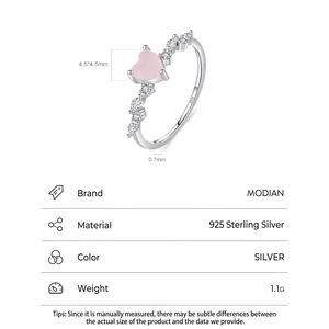 MODIAN S925 sterling silver ring featuring a pink heart stone and side diamonds
