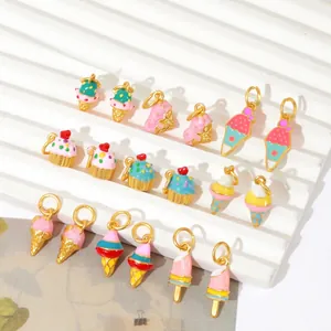 Golden enamel ice cream and cupcake charms for DIY jewelry making craft sets