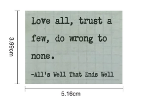 Detailed size chart of vintage inspirational quote stickers measuring 3.99cm x 5.16cm