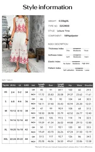 Detailed size chart and material guide for printed top and cropped pants leisure set