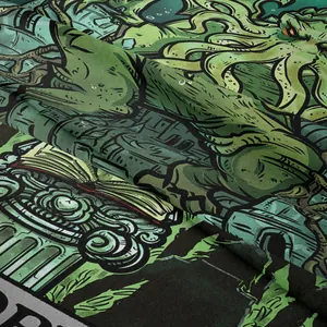Macro view of Cthulhu bohemian tapestry showing high-quality woven fabric texture
